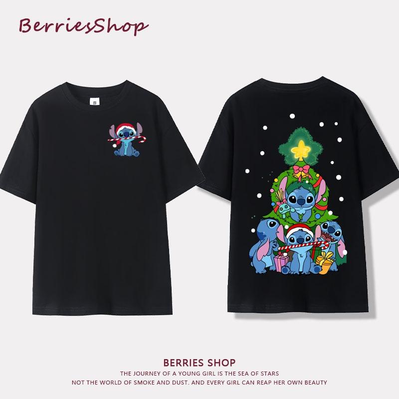 

Short sleeved shirt cartoon Stitch Christmas print summer women s T-shirt 150