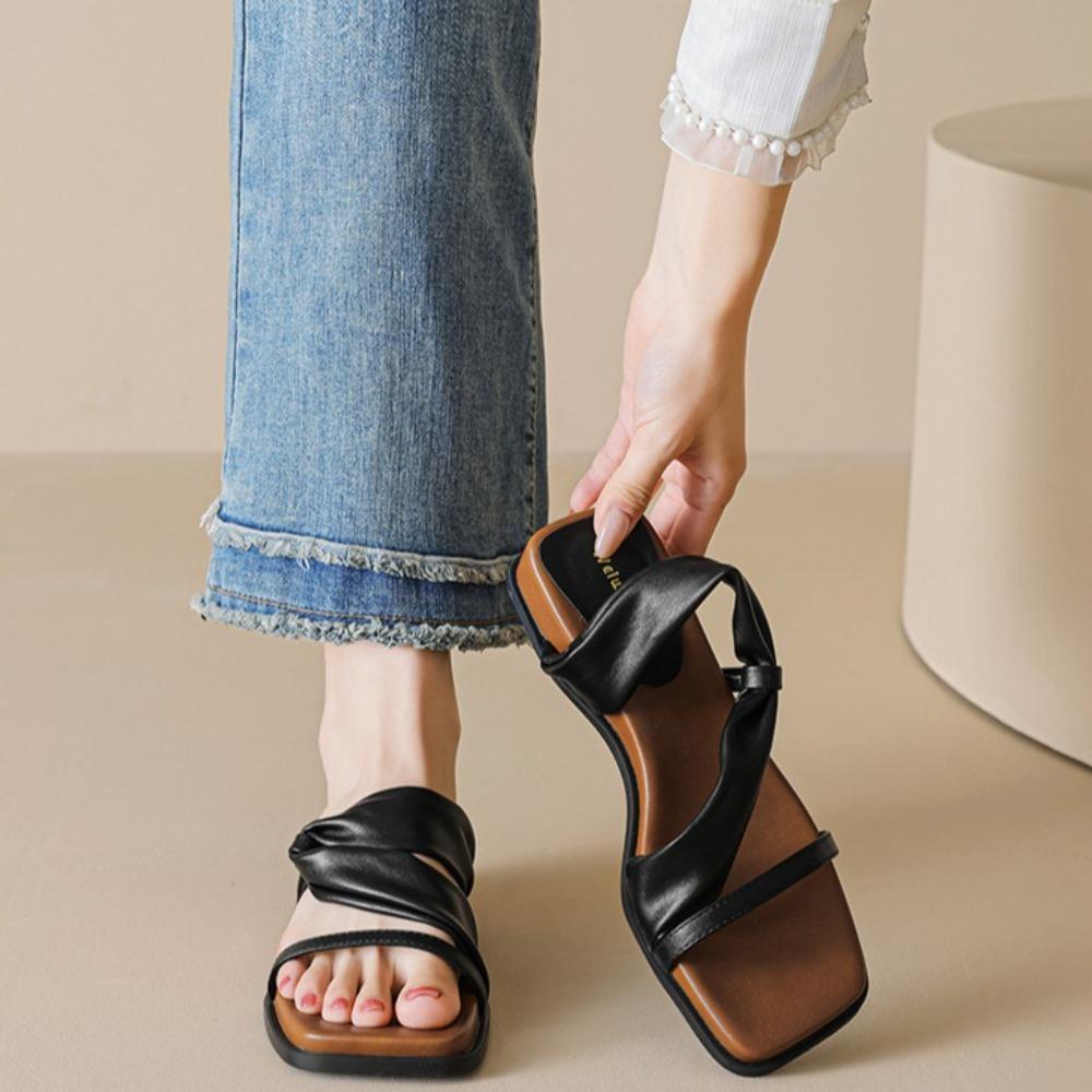 Slippers Woman Sandals Thick-soled Square Head with Cool Slippers for Women in Summer French Retro Wedge Heel Sandals for Women