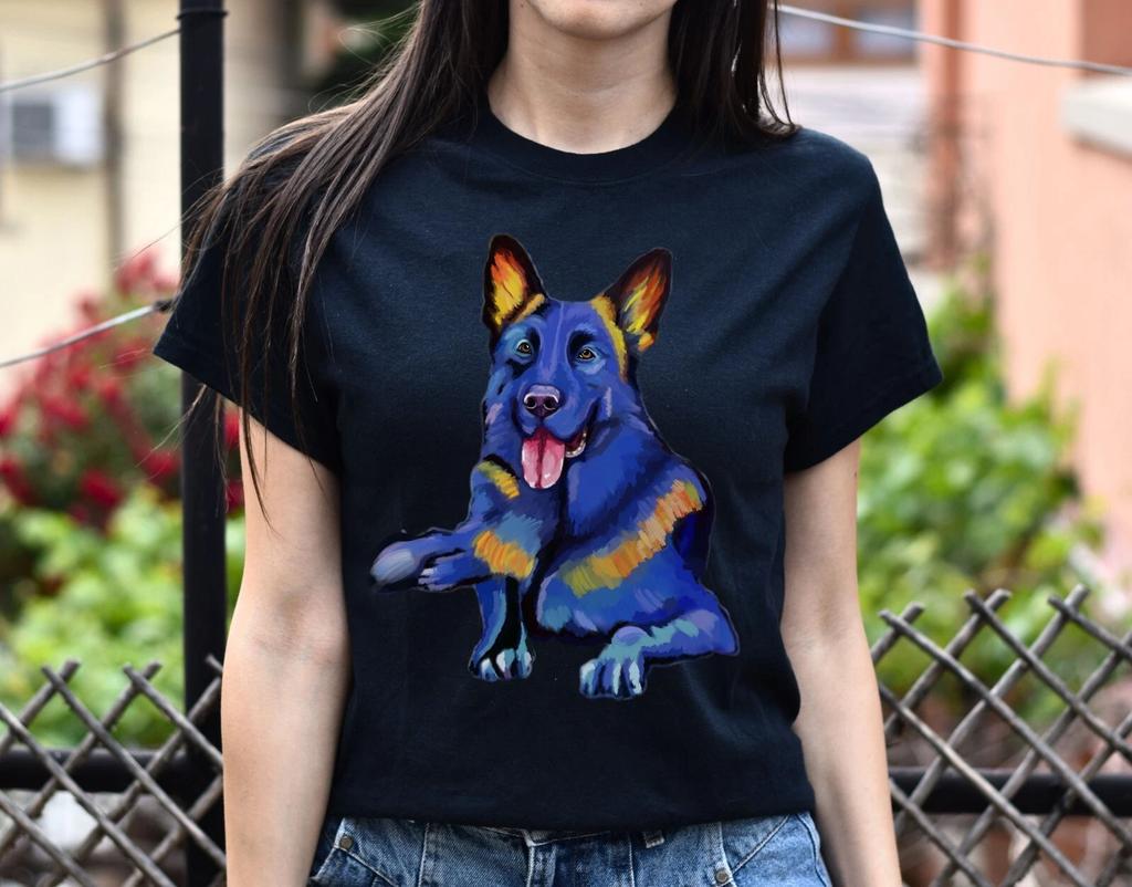 Watercolor Painting German Shepherd Dog Unisex Shirt Black Navy Dark Heather