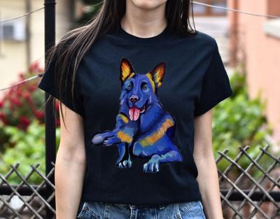 Watercolor Painting German Shepherd Dog Unisex Shirt Black Navy Dark Heather