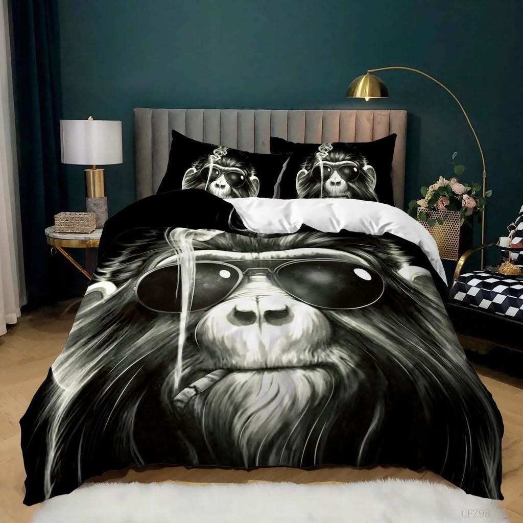 3D Digitaldruck Orang-Utan Quilt-Set Dreiteilige Bettwäsche