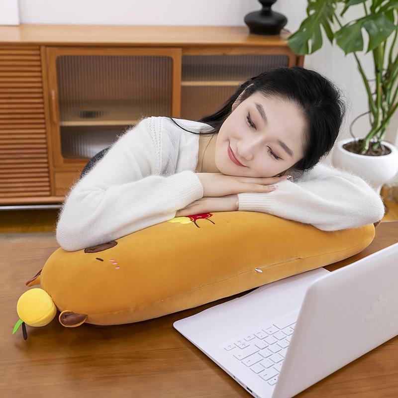 Soft Burger Fries Capybara Plush Toy Girls Sleeping Long Throw Pillow Baby Side Sleeping Pillow Sofa Waist Cushion