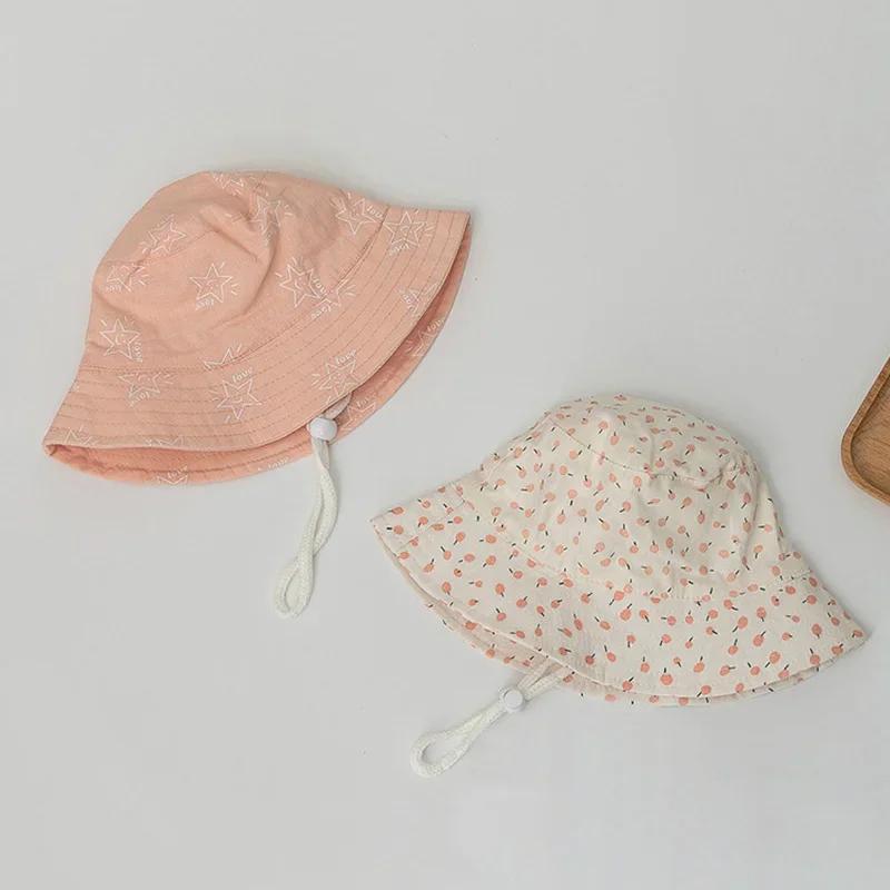 Korean Sweet Baby Girl Bucket Hat Spring Baby Boys Girls Sun Hat Cute Star Wide Brim Infant Toddler Kids Fisherman Panama Cap