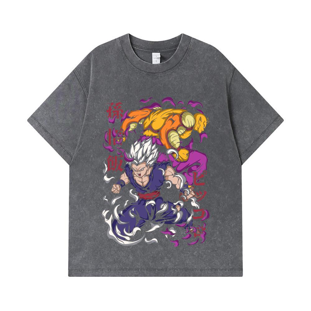 275 GSM Washed T-shirts 100% Cotton Dragon Ball V57 Gohan Piccolo Print Unisex Heavy Cotton T Shirt