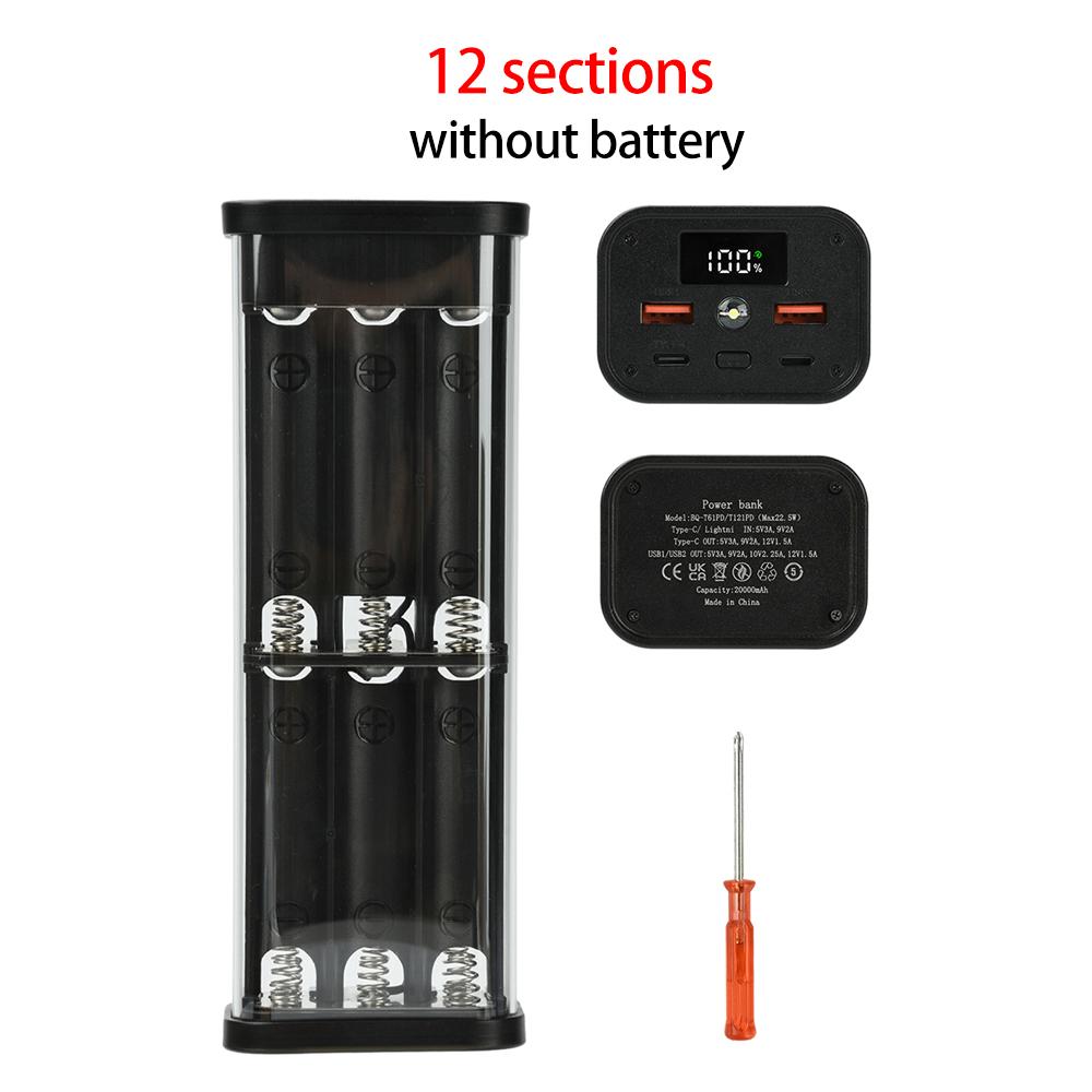 Battery Storage Box 6x 12x 18650 DIY Power Bank Case Digital Display Dual USB Fast Charger Type C Interface Battery Holder Case