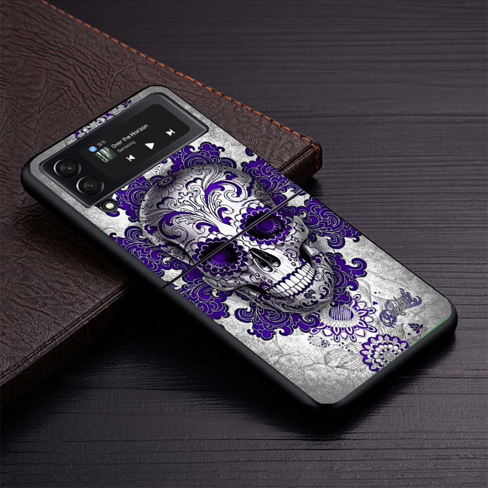 Floral Sugar Skull Flower Phone Case for Samsung Galaxy Z Flip7 Flip6 5G Flip4 Flip5 Flip3 Cover Z Flip 7 6 5 4 3 PC Shell Coque