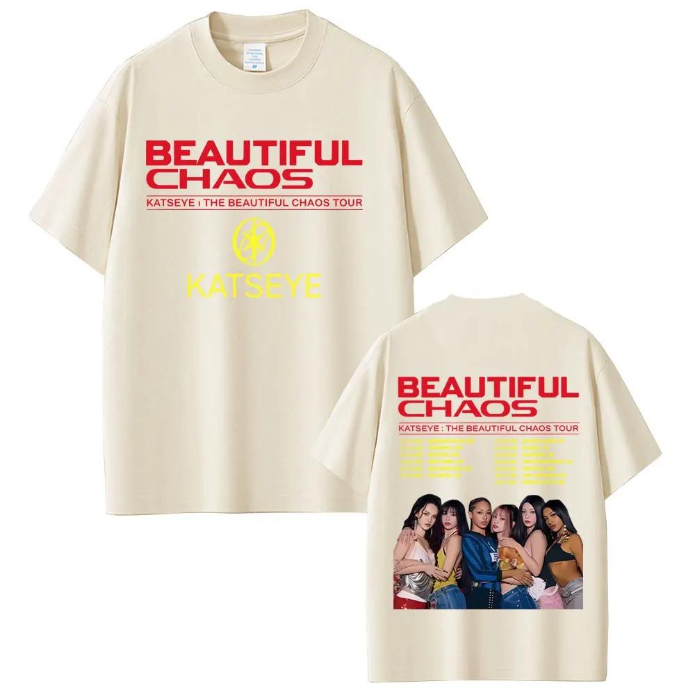 

2025 New Katseye Beautiful Chaos Tour Tshirt Men Women Hip Hop Fashion Tshirts Unisex Oversized Short Sleeve T Shirts M