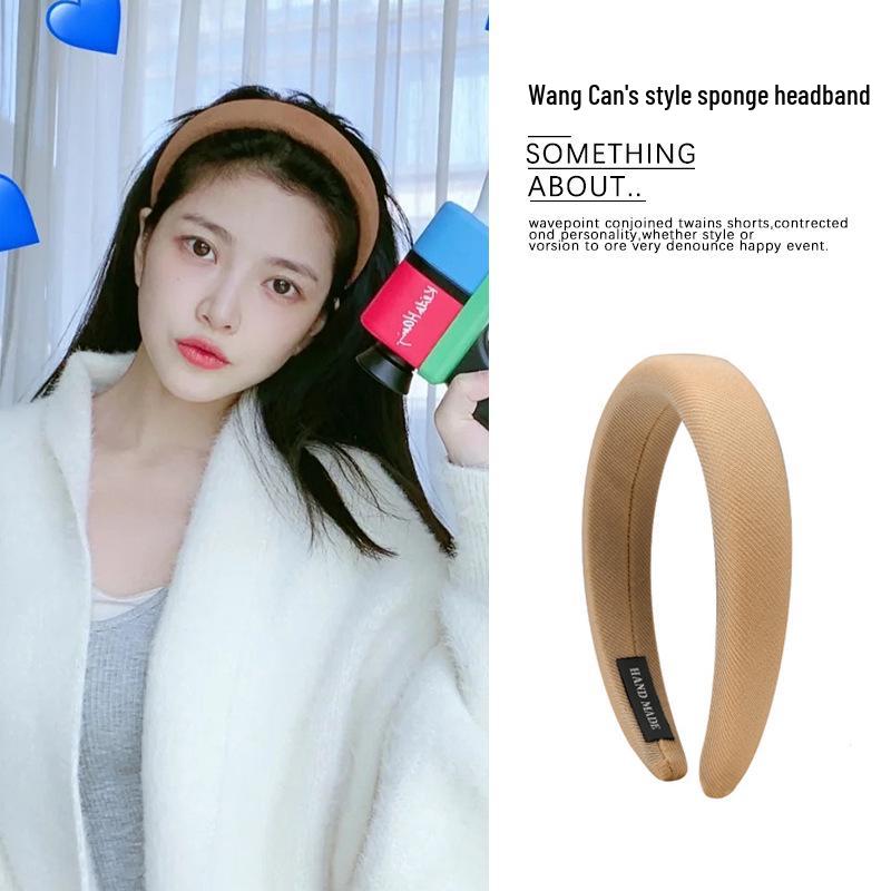 

Повязка на голову в корейском стиле с губкой для молочного чая - Широкая, однотонная, с высоким дизайном для черепа, аксессуар для волос для женщин