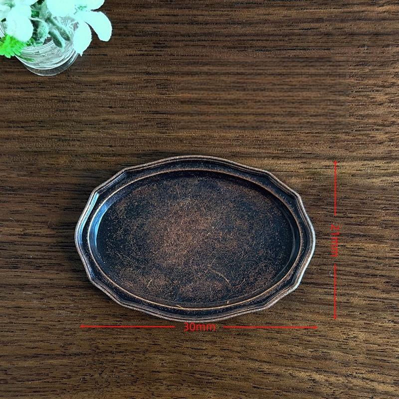 

1Pcs 1 12 Dollhouse Mini Retro Oval Metal Dish Mini Simulation Steak Plate for Collectible Miniature Kitchen Decor