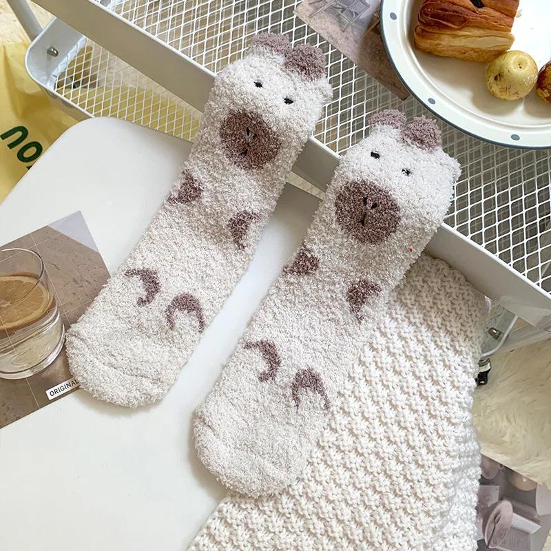 Capybara Coral Velvet Women's Winter Thickened Plush Warm Comfortable Sleeping Sock Cute Lovely Floor Socks Nice Plus Stockings