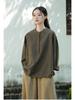 Spring/Autumn New Chinese Style Cotton Linen Women's Stand Collar Pullover Long Sleeve Shirt - Retro, Literary, and National Style Temperament.