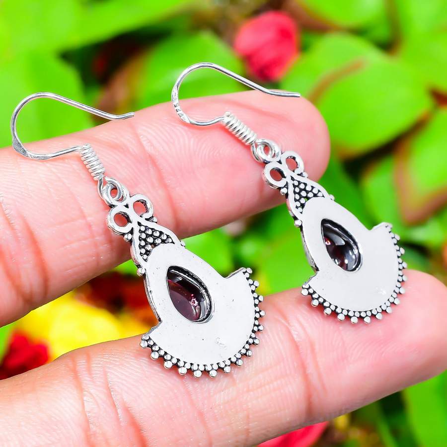 Natürlicher Amethyst Edelstein Handgefertigter 925 Sterling Silber Ohrring 1,73" d1y30