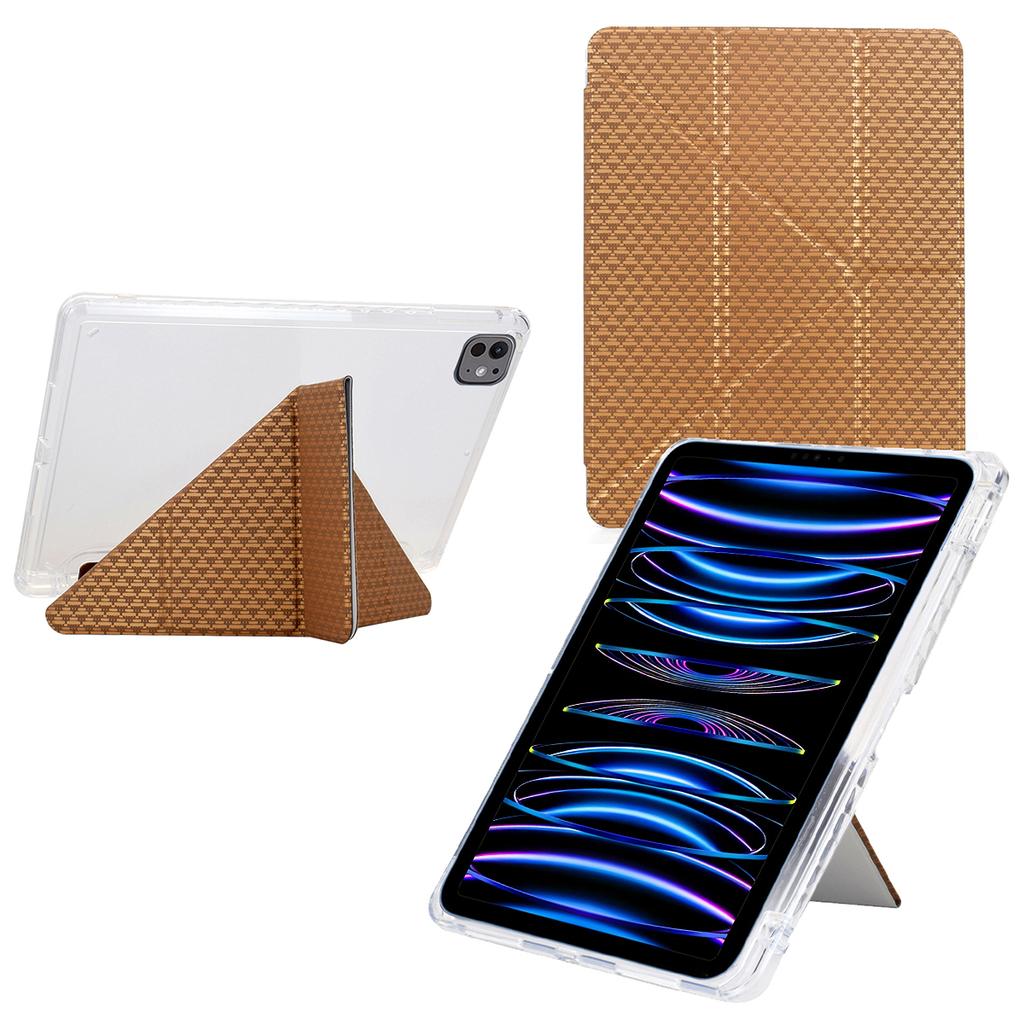 Tablet Case For iPad Pro 12.9 (2022)/(2021)/(2020)/(2018),Y-Fold Stand Pyramid-Patterned Leather+Clear Acrylic Cover with Pencil Holder