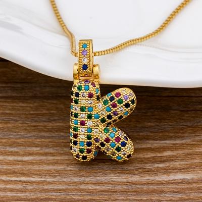 Nidin Fashion Luxury 26 Letters Copper Zircon Pendant Necklace for Women Rainbow Initials Name Necklace Wedding Party Jewelry
