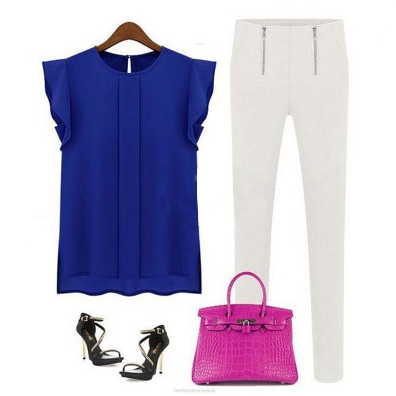 Elegant Womens Sleeveless Chiffon Tops With Timeless Design In Blue Green Red