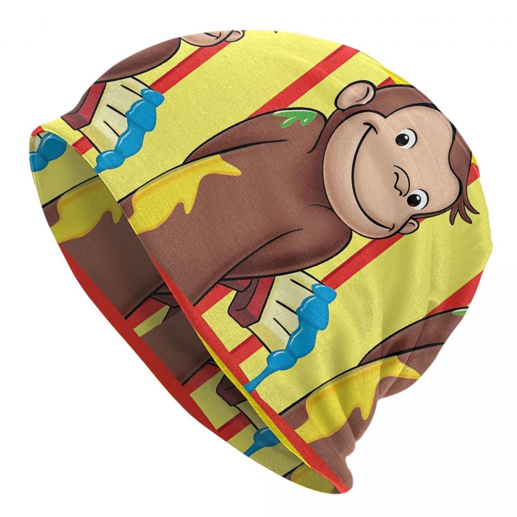 Funny Curious George And Banana Bonnet Hat Cool Outdoor Cartoon Monkey Skullies Beanies Hats Unisexs Womens Warm Dualuse Caps