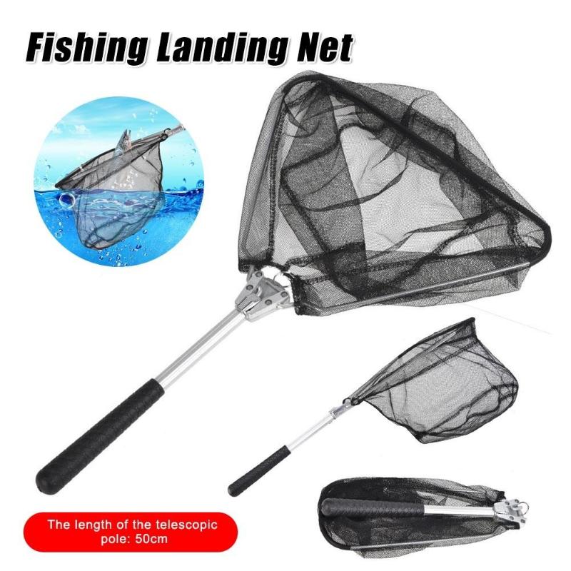 50Cm Foldable Fishing Net Retractable Stainless Steel Fishing Net Triangular Pole Folding Fly Landing Net