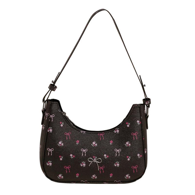 Elegant Pu Crossbody Bag With Bow And Floral Print Design For Urban Style