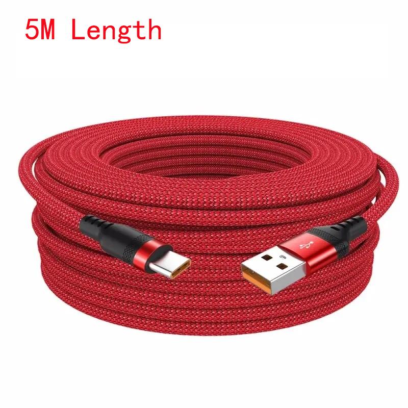 

Удлиненный 5-метровый USB Type-C Android 5A Super-кабель для зарядки, подходящий для Huawei, Xiaomi, Vivo и Leeco Phone Data Cable 5m красный