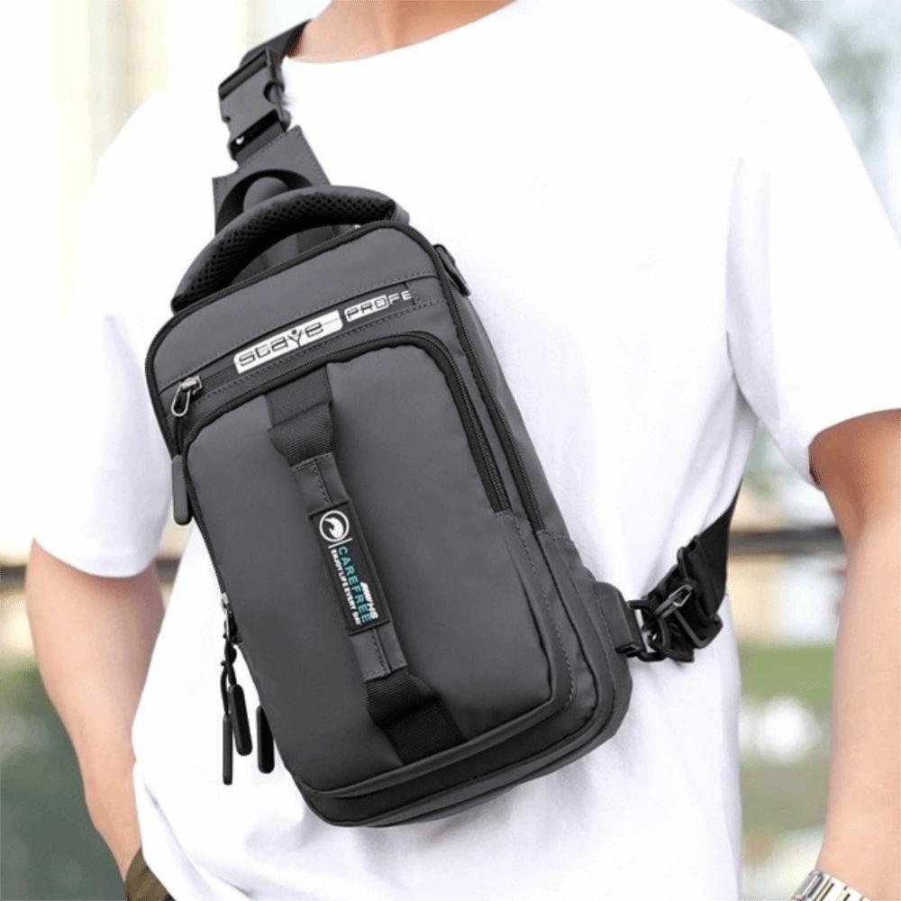 USB Charging Sports Shoulder Bag Nylon Crossbody Bag Portable Men Chest Bag Running