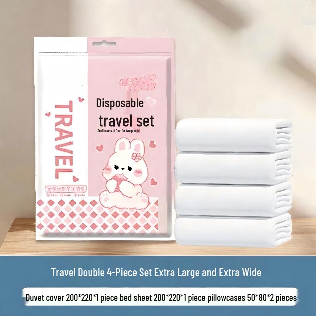 Disposable 4-Piece Travel Bedding Set: Anti-dirt, Wash-Free, Sterilized, Thickened for Hotel & Portable Use.