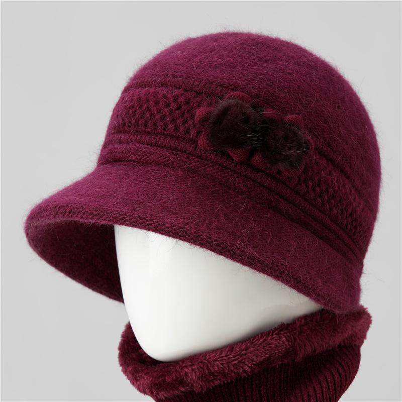 Hat Female Mother Day Thickened Thermal Hat Grandmother Old Lady Rabbit Wool Knitted Hat Cold Proof