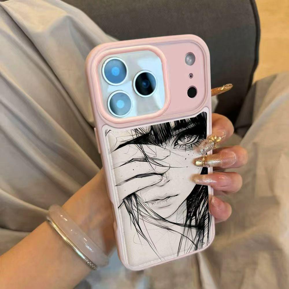 

Sketch Line Girl Soft Shell Case for Apple 17 Pro Max: White/Pink, Drop-Proof, Fits 13P, 14, 15, 16 Apple 16 Plus