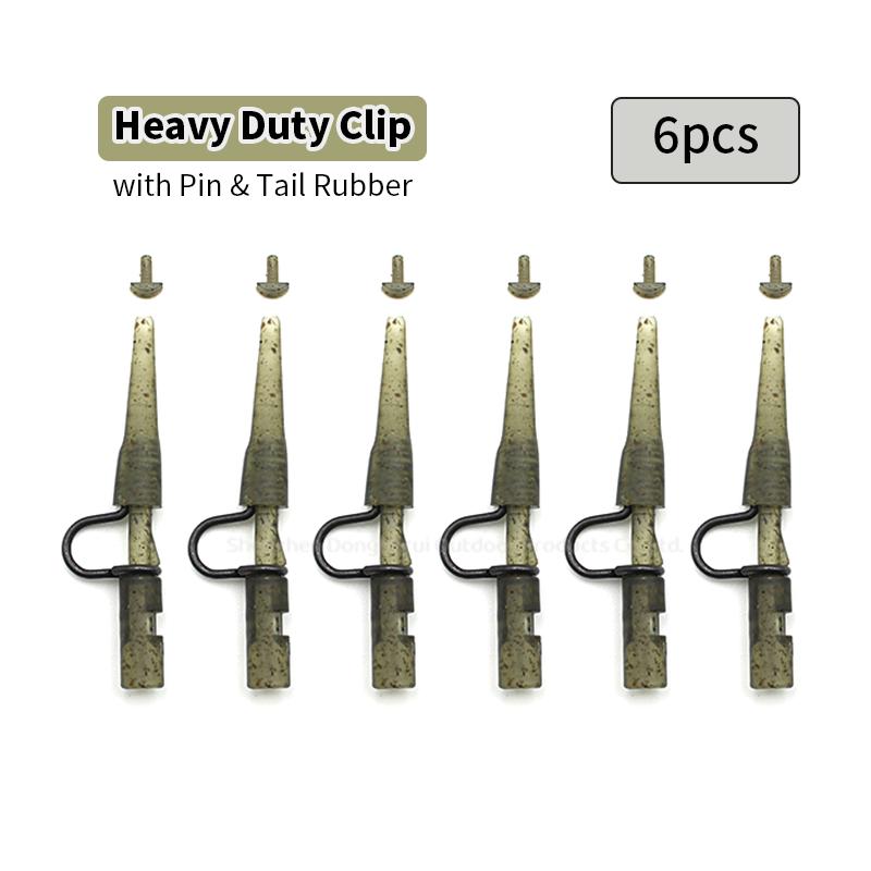 6pcs Carp Fishing Accessories Heavy Duty Clip With Pin Tail Rubber For Heavy Leads Over 200g With All Size 8 Swivels Carp End Tackle