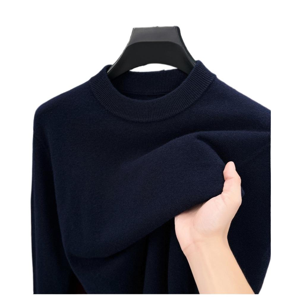 Men 100% Pure Wool Half Turtleneck Sweater, Warm Solid Knit Jumper for Autumn Winter Daily Wear