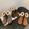 Schneestiefel mit dicker Sohle für Damen Winter neue Retro Samt Baumwollschuhe, flachsohlige hässlich-süße flauschige kurze Stiefel für Damen