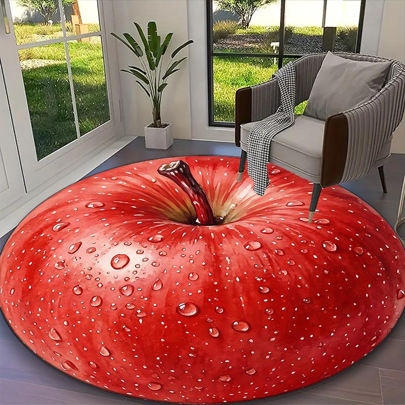 1pc Office Printed Round Carpet, Crisp Green Apple Rug, Home Sofa Chair Mat For Christmas and Halloween Décor