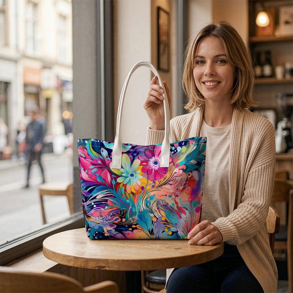 Colorful Floral Print Casual Stylish Portable Tote Bag for Daily Use