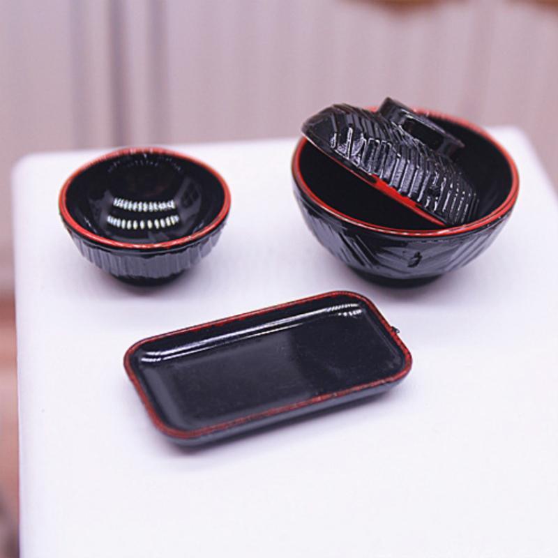 1:12 Dollhouse Miniature Dish Chopsticks Tray Bowl With Cover Tableware Model Kitchen Living Scene Decor Toy