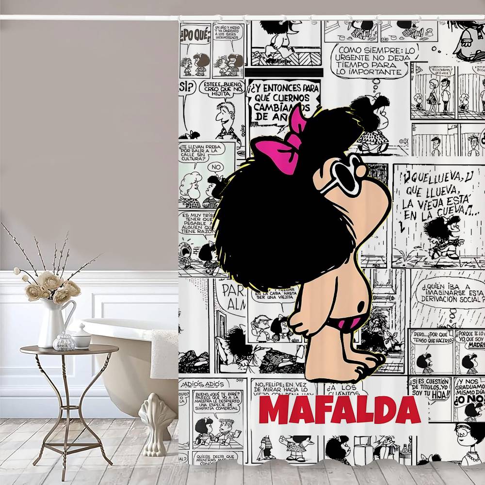Cartoon Mafalda Bathroom Shower Curtain Shielding Partition Shower Curtain Quick Dry Can Be Scrubable Light Opaque Bath