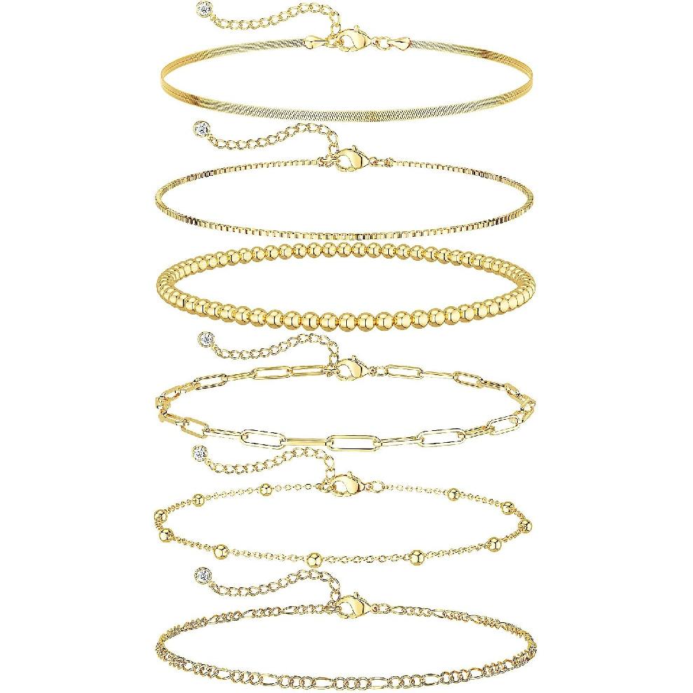 Gold Bracelets Sets for Women Waterproof | Non Tarnish Gold Plated Cuban Paperclip Link Chain Stackable, Trendy Jewelry Accessories Gifts for Women