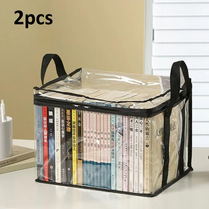 1pc Foldable Transparent Book Storage Box, Waterproof Book Organizer for Student Dormitory Classroom, Household Clear Bin
