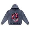DTG print Knitted Denim Zip-Up Hoodie Futuristic Cat Brother Print Zipper Hoodies  