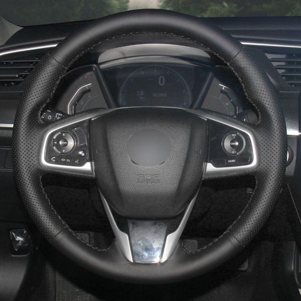 Hand-Stitched Black Microfiber Leather Steering Wheel Cover For Honda Civic 10 2016-2019 CRV CR-V 2017-2019 Clarity 2016-2018