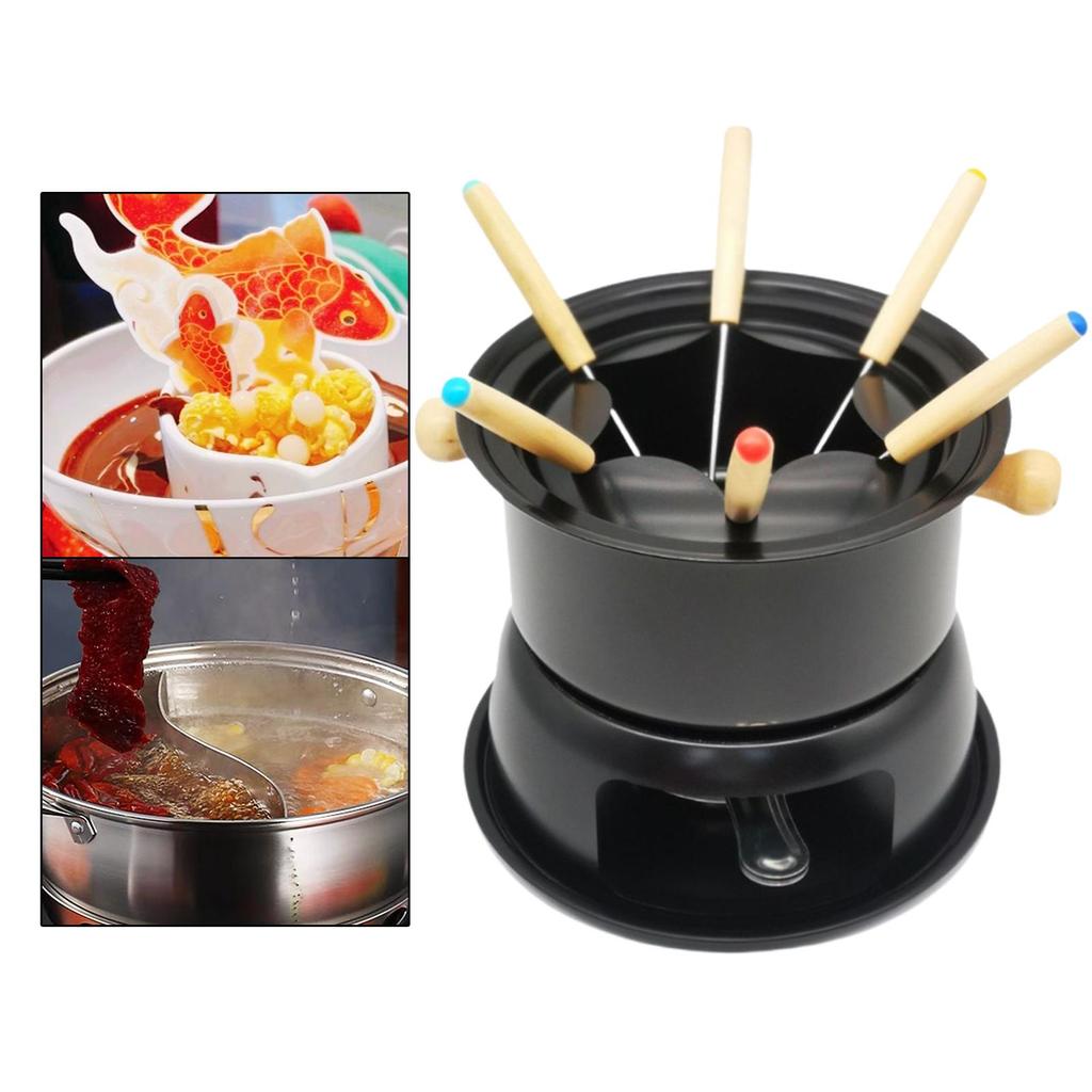 Removable Fondue Set easy to clean with 6 Forks Pot for Chocolate Sauces Caramel