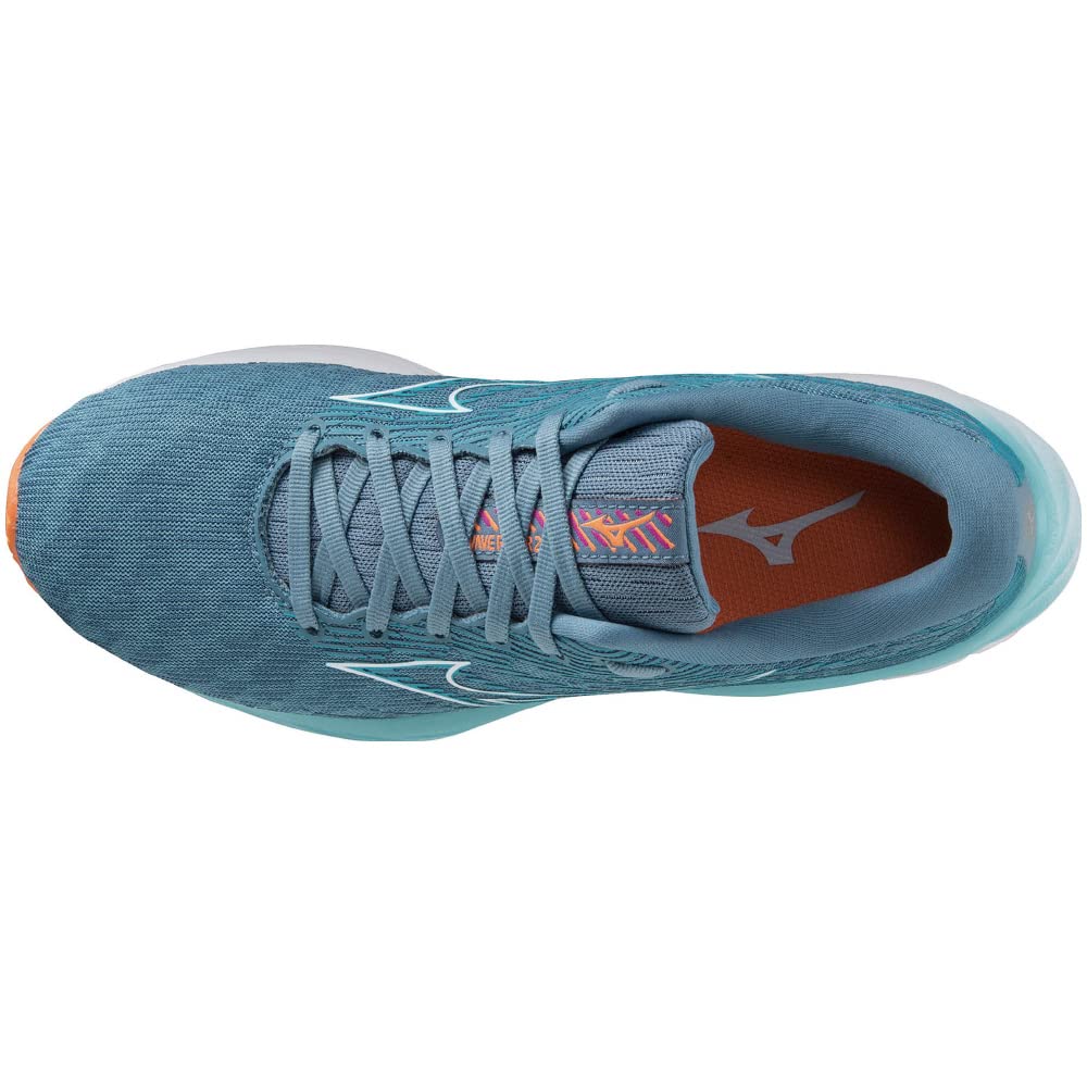 Mizuno Wave Rider 26 Running Shoes, Women's, Lightweight, Resilient, for Jogging, Marathons, Training, and Sports, Blue/White/Orange, Size 25.0 cm, 2E