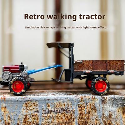 Vintage Alloy Tractor Model with Sound Light Movable Rear Carriage Die-cast Farm Truck Vehicle Toy Desktop Decoration Toddlers Boys Girls Birthday