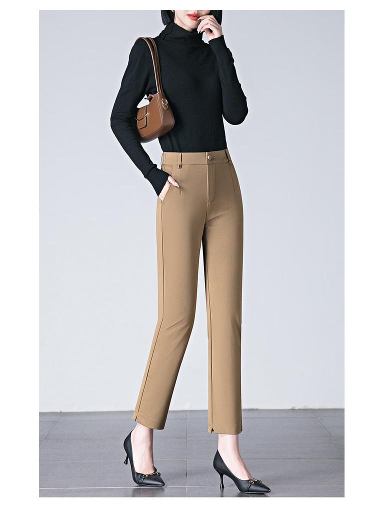 Petite High-Waist Straight-Leg Stretchhose für Damen - Schlankmachende Neun-Punkte-Länge, Ideal für Frühling und Herbst