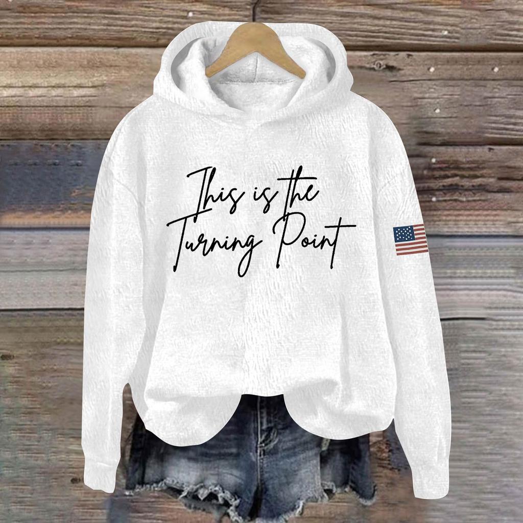 Ladies Fashion Casual Long Sleeve Printed Round Neck Hoodie Pullover Top