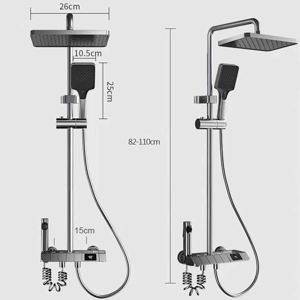 Stainless Steel Bathroom Showerhead Set Thermostatic Digital Display Showerhead Piano Key Advanced Shower Set