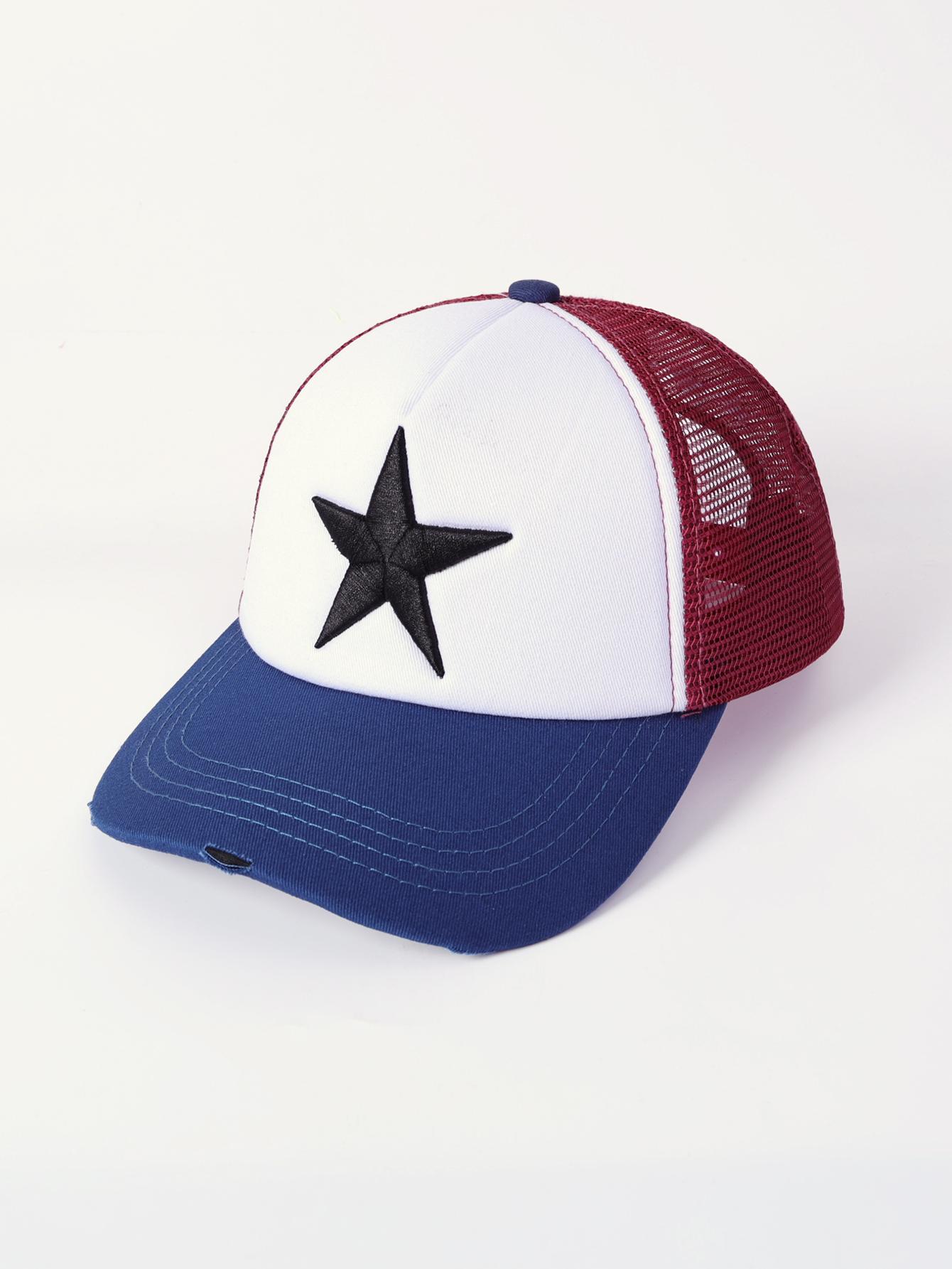 Unisex Mesh Baseball Cap - Adjustable 5-Star Embroidered Cotton Trucker Hat, Casual Summer Cap for Men & Women
