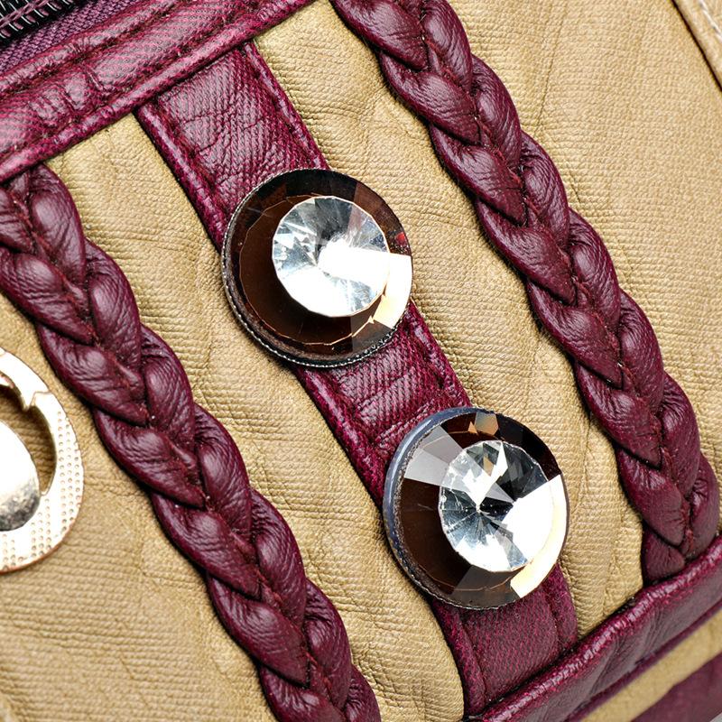 Fashionable Braided Women's Handbag Color-blocking Rivet Pleated Large Capacity Women's Shoulder Bag Back Anti-theft Zipper