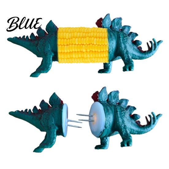 Eco-friendly Corn Fork Skewers with Holder Printed 3D Dinosaur Cob Fork Creative Stainless Shaped Holder Steel Forks Funny BBQ