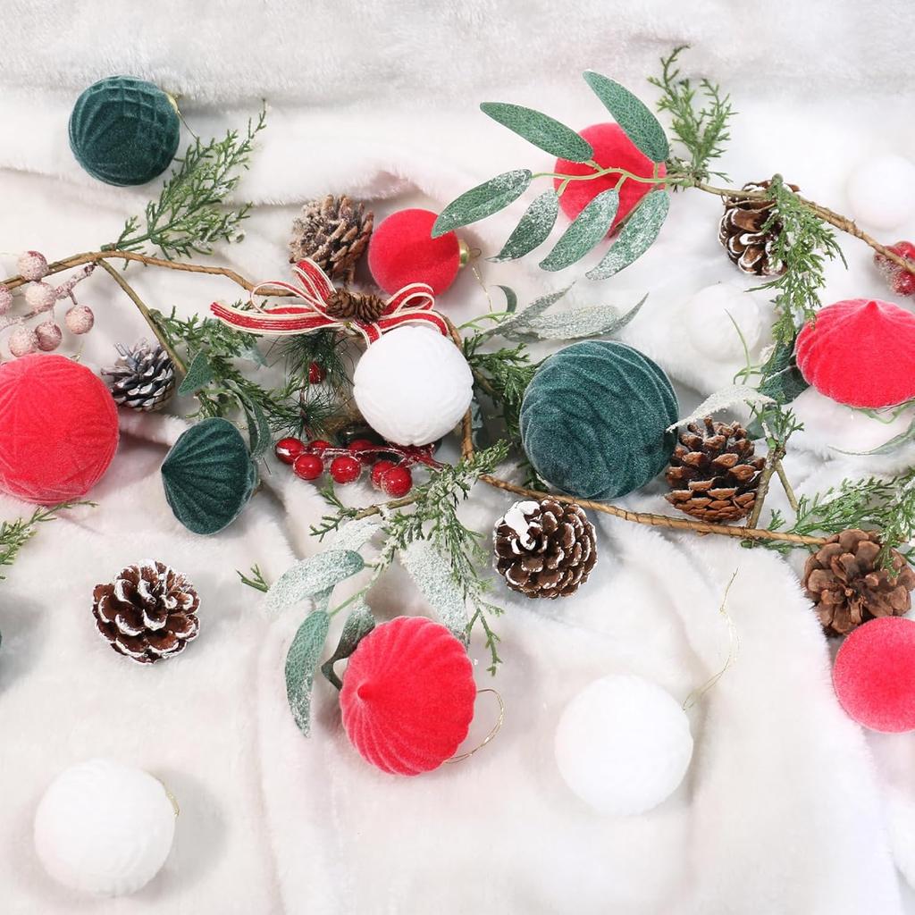 Velvet Christmas Ornaments Set, 35PCS Flocked Shatterproof Assorted Hanging Xmas Tree Ball Decorations Home Party Holiday Decor