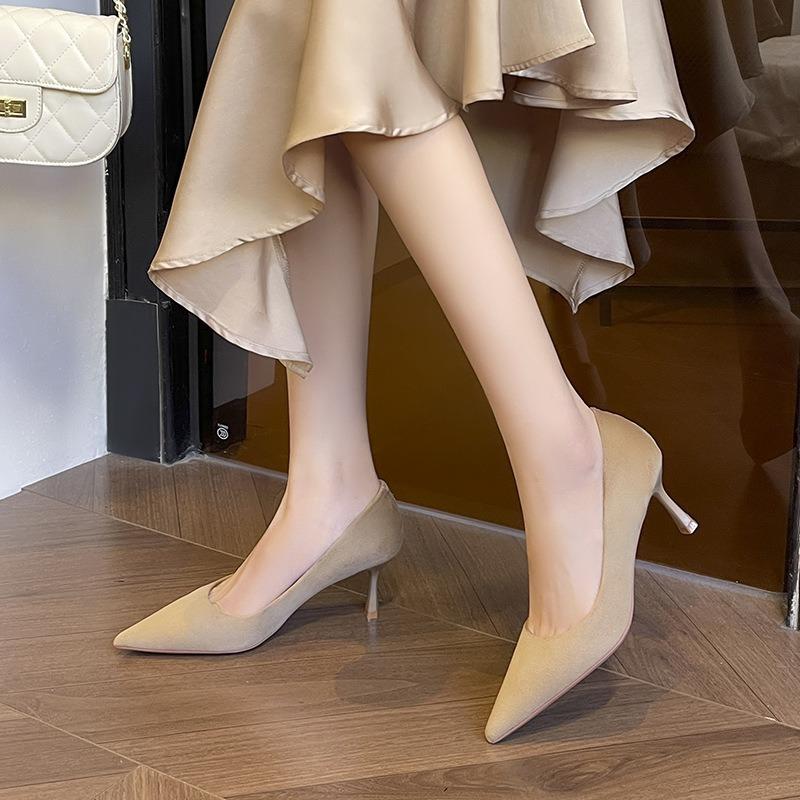 Cachemire tempérament senior talons hauts femmes bout pointu talons fins chaussures simples femmes banquet polyvalent couleur unie chaussures de travail