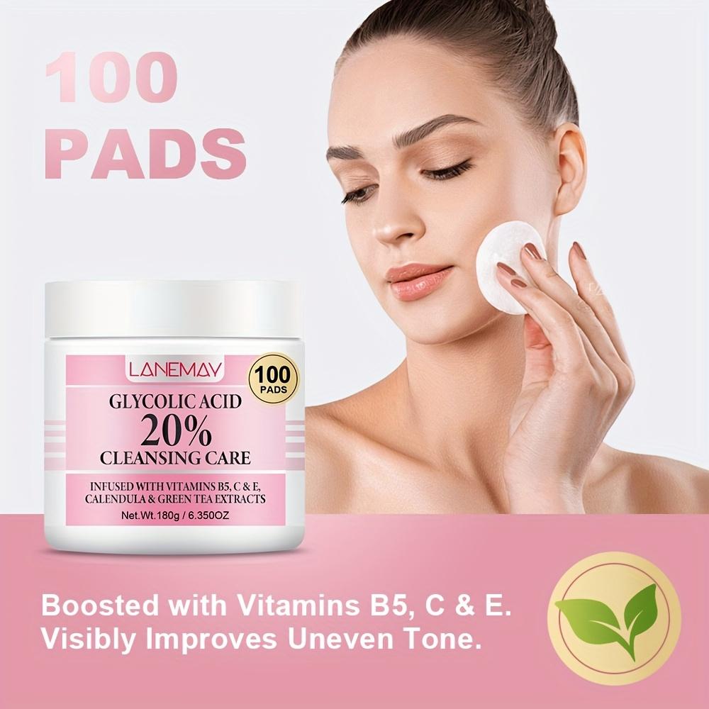 100 Pads Glycolic Acid Cleansing Pads, 20% Resurfacing Facial Pads with Niacinamide, Glycerin and Green Tea Extracts, Deep Cleanse and Brighten